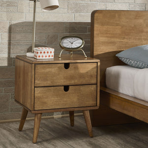 Camryn Mid-century Rubberwood Nightstand with Two Drawers for Bedroom