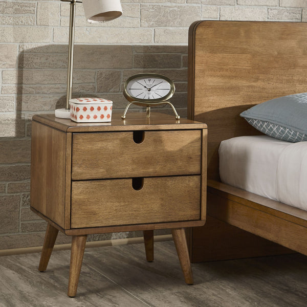 Camryn Mid-century Rubberwood Nightstand with Two Drawers for Bedroom