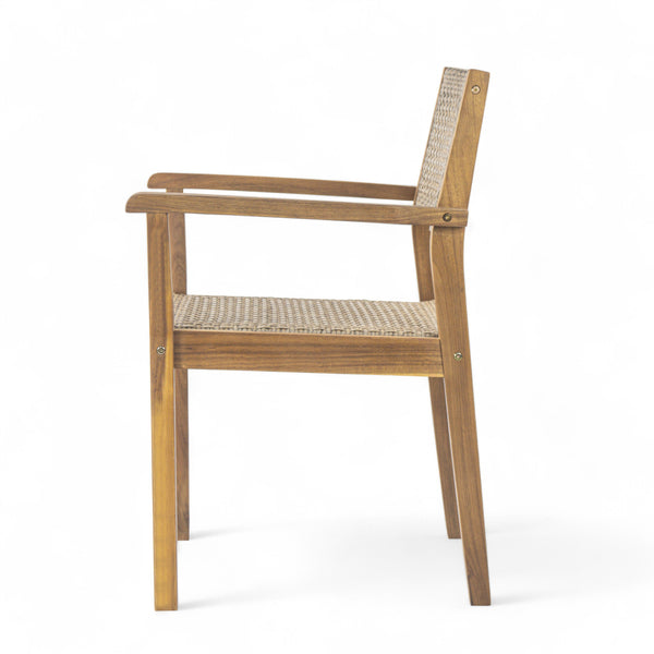 English Elm Christopher Knight Home® - Amaris Acacia Outdoor Dining Chairs Set of 2 with Teak Finish & Wicker Accents, Weather‑Resistant Comfort N775P237216T