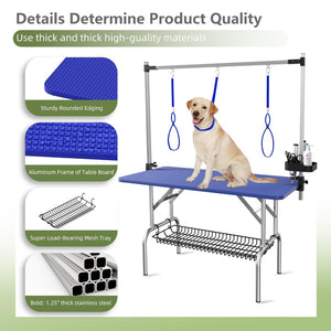 English Elm 47'' Stainless Steel Foldable Pet Grooming Station with Adjustable Arm Noose Mesh Tray Blue W3587P462638