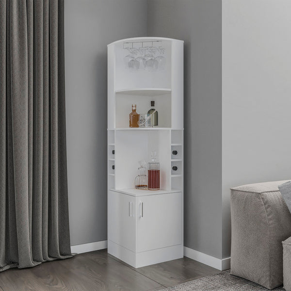 English Elm Corner Bar Cabinet Cleveland Eco White – Space-Saving Engineered Wood Corner Storage with Shelves, Durable Finish, Easy Assembly, Modern Living Room Appeal B092S00274