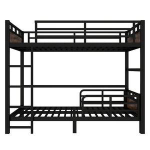 English Elm Full Metal Bunk Bed - Versatile Full-Over-Full Design With Vintage Wood Finish & Safety Fence W1580S00226