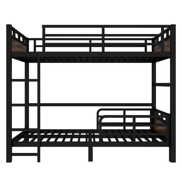 English Elm Full Metal Bunk Bed - Versatile Full-Over-Full Design With Vintage Wood Finish & Safety Fence W1580S00226