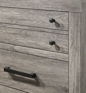 English Elm 1pc Rustic Charm Weathered Finish Metal Handle Five-Drawer Tall Chest Bedroom Storage Tower with Sleek Modern Lines and Easy Assembly Gray 62.2 L x 19.3 W x 40 H B2741P354506