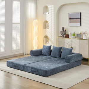 English Elm Comfy Convertible Folding Mattress Couch Sofa Bed with Chenille, Space-Saving Modular Lounge for Studio Blue W1143P330252