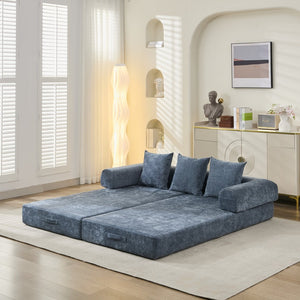 English Elm Comfy Chenille Folding Floor Sofa Bed with Armrest for Studio and Guest Rooms Blue W1143P401143