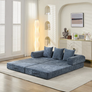 English Elm Comfy Chenille Convertible Folding Mattress Couch Sofa Bed with Armrest, Space-Saving, No Assembly Needed Blue W1143P330252