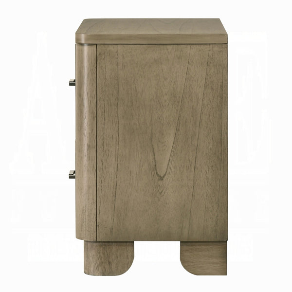 English Elm 1pc Transitional Nightstand Antique Oak Finish with 2 Felt-Lined Drawers, Reeded Fronts & Metal Glides B2741P408067