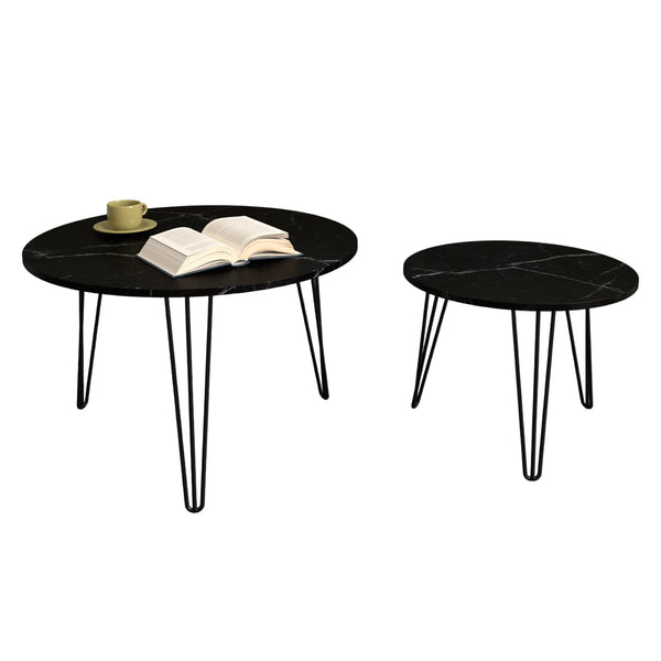 English Elm 27.56'' Round Nesting Coffee Table Set of 2 with Smooth Wooden MDF Tops and Sturdy Metal Bases for Stylish Living Spaces Black 30.91 L x 29.92 W x 4.92 H W808P176733