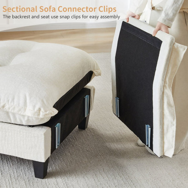 English Elm 138" Chenille Modular Cloud Sectional with Ottoman Deep Seat Lounge Sofa for Apartments W714S01683