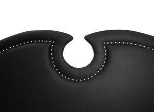 English Elm CAL-KING Faux Leather Bed in Black with Solid Wood Frame, Headboard 49" H, Modern Assembly Required B089S00130