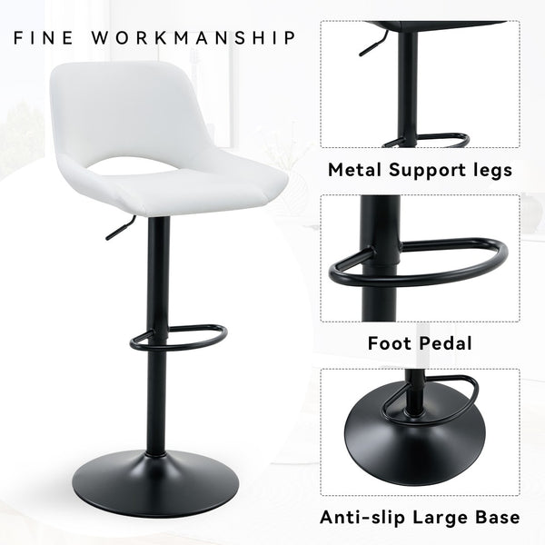 English Elm Set of 2 Pu Leather Barstools with Gold Footrest Curved Back for Kitchen Island White+Black W1151P383774