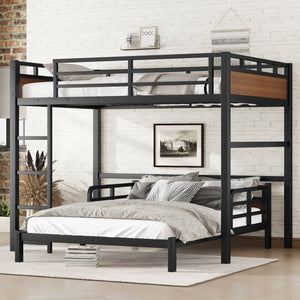 English Elm Full Xl Metal Bunk Bed In Walnut - Versatile Separable Loft Bed With Safety Fence & Strong Frame W1580S00229