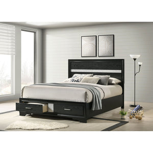 English Elm Orchid Black Queen Storage Panel Bed with Crystal Pulls, Glitter Trim, Beveled Frame & Slatted Base B062S00697