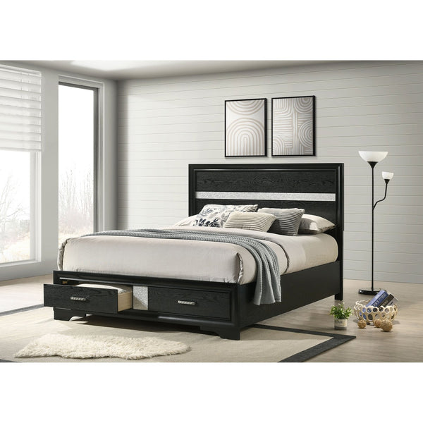 English Elm Orchid Black Queen Storage Panel Bed with Crystal Pulls, Glitter Trim, Beveled Frame & Slatted Base B062S00697