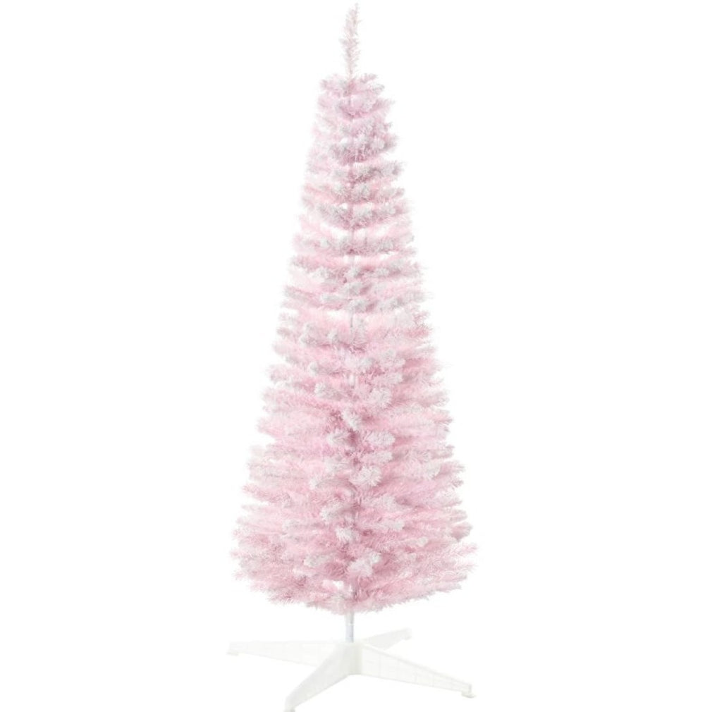 English Elm Snow Flocked Pink Pencil Artificial Christmas Tree for Entryway or Bedroom Corner T3971P414474