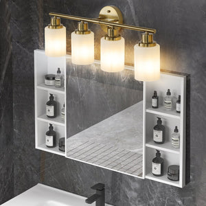 English Elm 24" Modern 4-Light Vanity Wall Sconce - Elegant Golden Finish & Frosted Shades For Soft Illumination W2312P374813