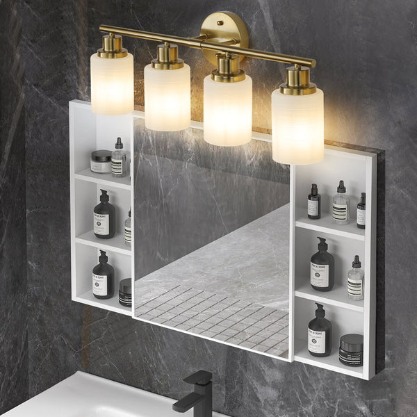 English Elm 24" Modern 4-Light Vanity Wall Sconce - Elegant Golden Finish & Frosted Shades For Soft Illumination W2312P374813