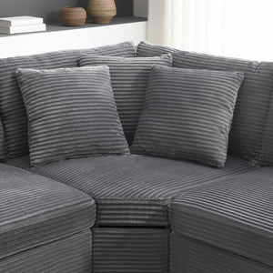 English Elm 104" Corduroy L-shaped Sectional with Usb Charging Armrest Storage and Cup Holders Gray N723S1187E