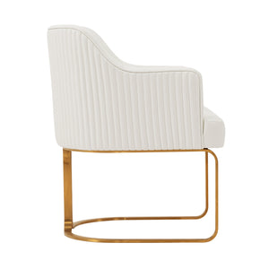 English Elm Raya Solid Wood Vegan Leather Dining Chair with Gold Geometric Base, Ribbed Back & High-Density Foam Ivory B365P397727