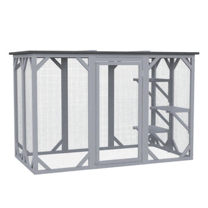 English Elm Large Wooden Catio Outdoor Cat Enclosure with Wire Mesh and Weather Proof Roof T3971P389132