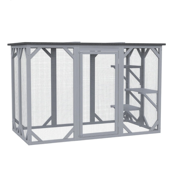 English Elm Large Wooden Catio Outdoor Cat Enclosure with Wire Mesh and Weather Proof Roof T3971P389132