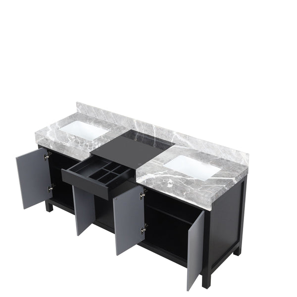 English Elm Black Double Bath Vanity 72" W X 22" D With Castle Grey Marble Top & Ample Storage For Elegance B2731P261113