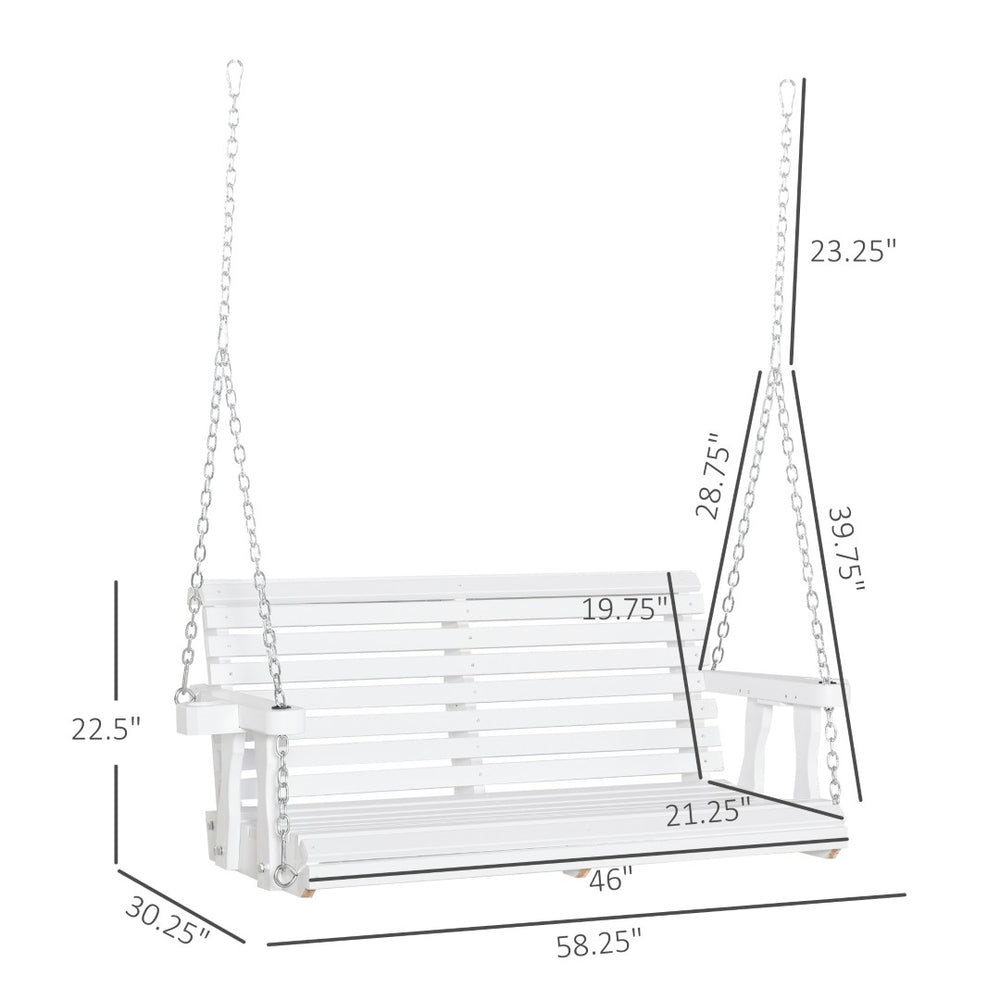 English Elm Porch Swing Solid Fir Wood Two Seat Slatted Design with Built in Cupholders T3971P388172