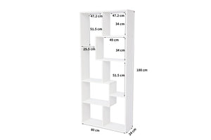 English Elm Asymmetrical Five Tier Geometric Bookcase Matte Sculptural Open Display Shelf White B372P431341