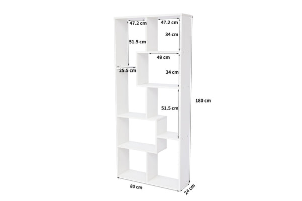 English Elm Asymmetrical Five Tier Geometric Bookcase Matte Sculptural Open Display Shelf White B372P431341