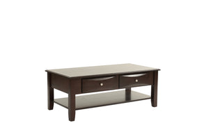 English Elm Classic Modern wooden coffee table with Ogumi veneer top, drawers & lower shelf for stylish storage Antique Black,Espresso 28 L x 10 W x 51 H B011P395606