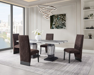 English Elm STACEY Modern Brown 2PK Dining Chairs - Solid Wood & MDF, Bouclé Polyester Upholstery, Tall Back Elegance B201P311872