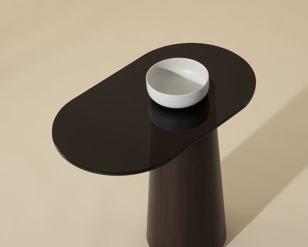 Sunpan Lamont Side Table - Unique Black Glass & Dark Brown Concrete End Table for Modern Indoor Spaces
