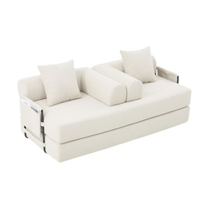 English Elm UNITED modular foldable sofa with metal frame, corduroy upholstery, side pocket & quick assembly convenience Beige W1568P374080