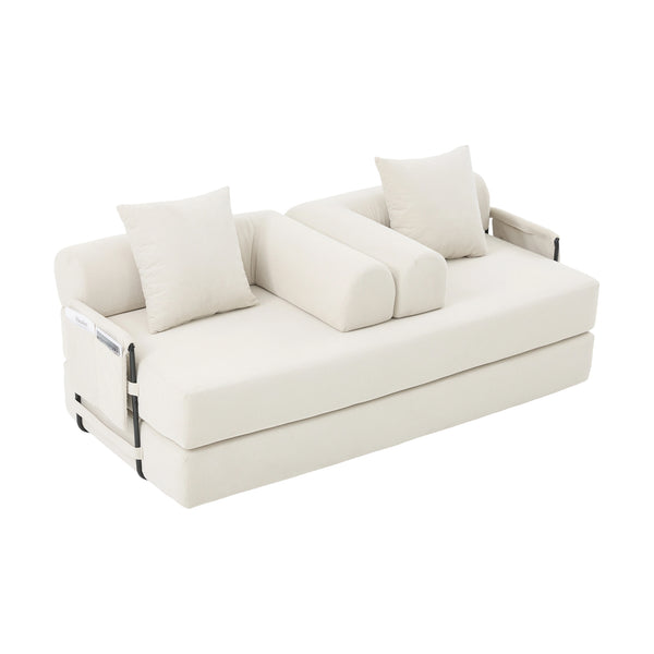 English Elm UNITED modular foldable sofa with metal frame, corduroy upholstery, side pocket & quick assembly convenience Beige W1568P374080