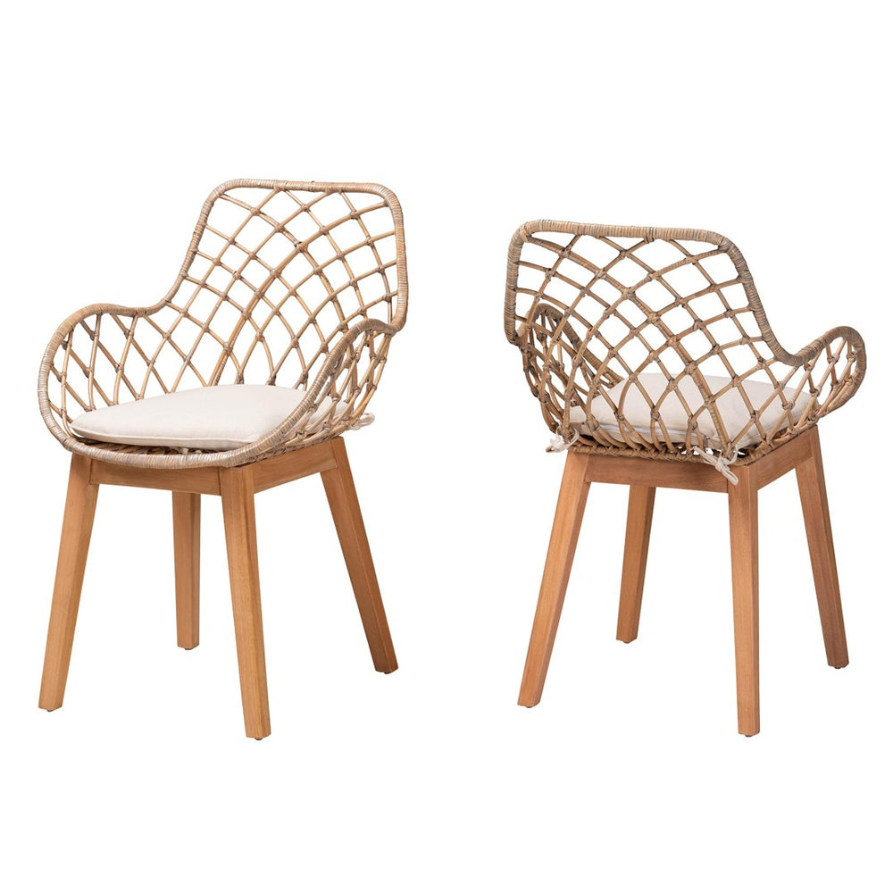 English Elm Modern Boho Rattan Rod Dining Chair Set of Two with Crisscross Base for Casual Spaces B2750P420379