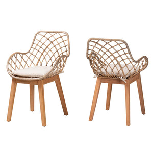 English Elm Modern Boho Rattan Rod Dining Chair Set of Two with Crisscross Base for Casual Spaces B2750P420379