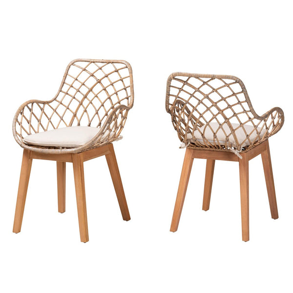English Elm Modern Boho Rattan Rod Dining Chair Set of Two with Crisscross Base for Casual Spaces B2750P420379