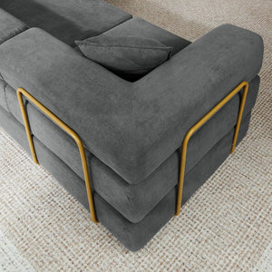 English Elm 108'' Modular Cloud Sectional Corduroy Couch with Fold Flat Backrest for Living Rooms Grey W1117S00292