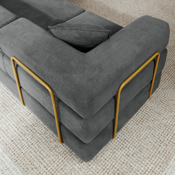 English Elm 108'' Modular Cloud Sectional Corduroy Couch with Fold Flat Backrest for Living Rooms Grey W1117S00292