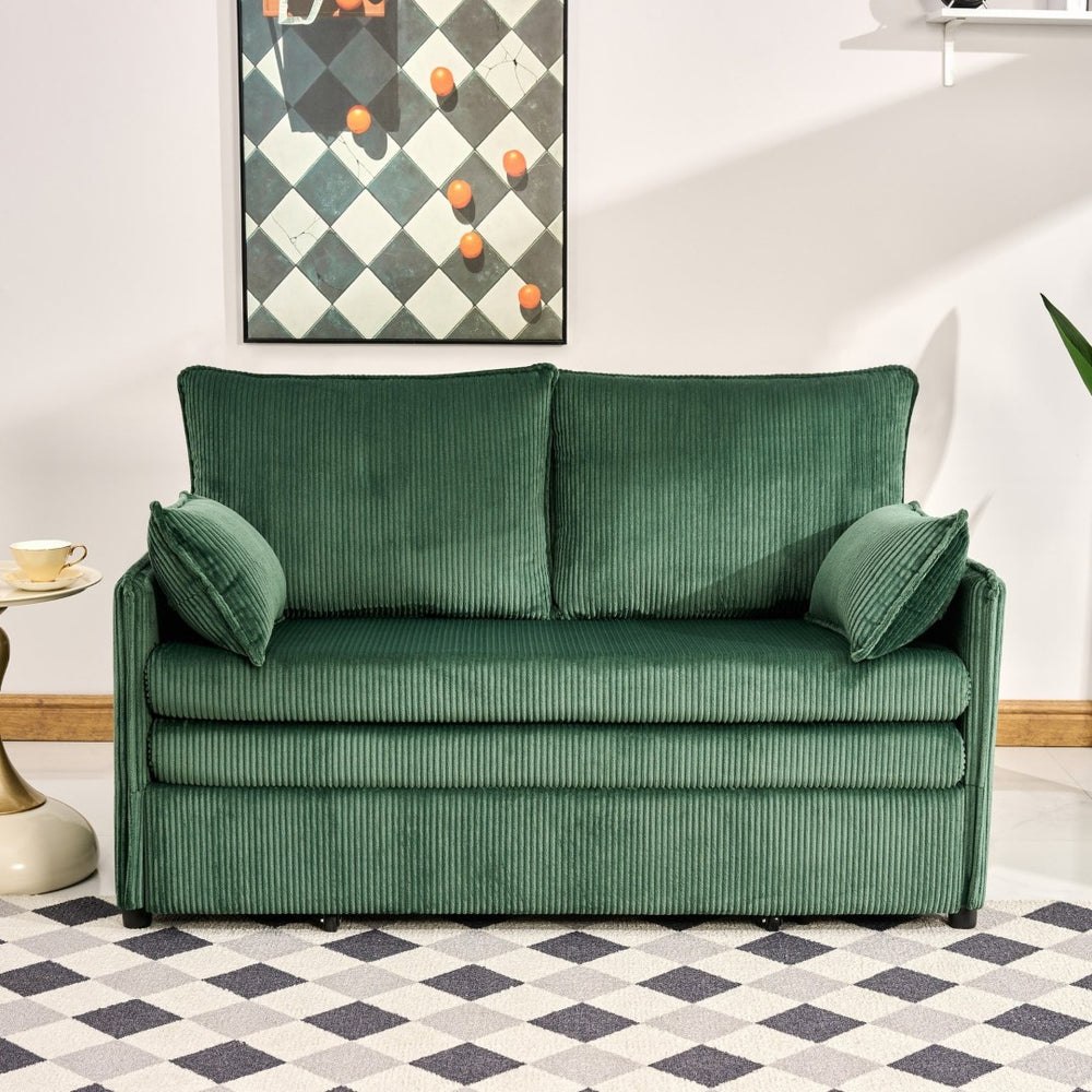 English Elm 55"convertible Corduroy Sofa Bed with Usb Port and Side Pockets for Small Apartments Green W3373P405040