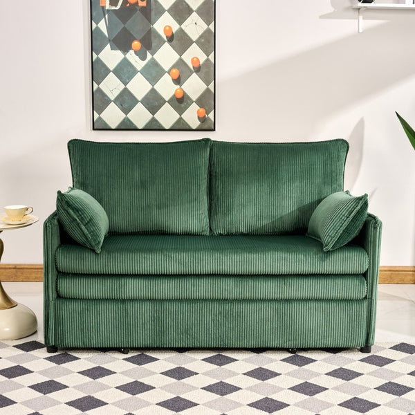 English Elm 55"convertible Corduroy Sofa Bed with Usb Port and Side Pockets for Small Apartments Green W3373P405040