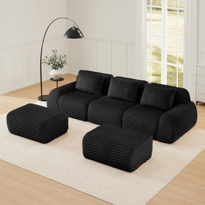English Elm 114" Oversized U-shaped Sectional Sofa Flannelette Modular Living Room Couch with Ottoman W714S01534