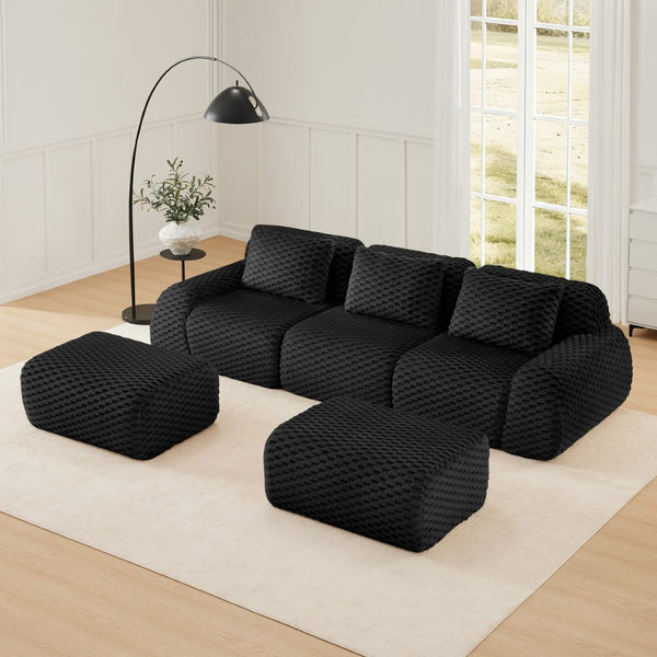 English Elm 114" Oversized U-shaped Sectional Sofa Flannelette Modular Living Room Couch with Ottoman W714S01534