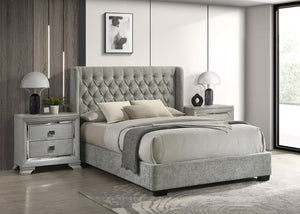English Elm 1Pc Contemporary Upholstered King Bed Frame - Elegant Tufted Winged Headboard In Soft Gray Tweed B2741S00257