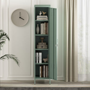 English Elm Naomi 15" Metal Storage Cabinet with Lockable Vent Door, 4 Adjustable Shelves, Slim Steel Design Sage Green B365P397853