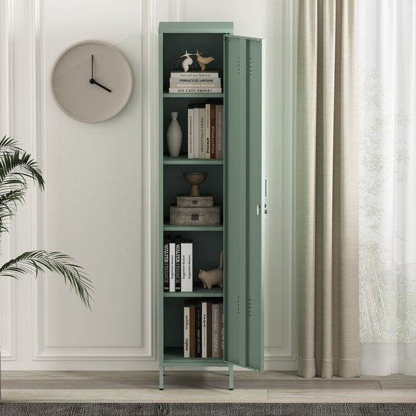 English Elm Naomi 15" Metal Storage Cabinet with Lockable Vent Door, 4 Adjustable Shelves, Slim Steel Design Sage Green B365P397853