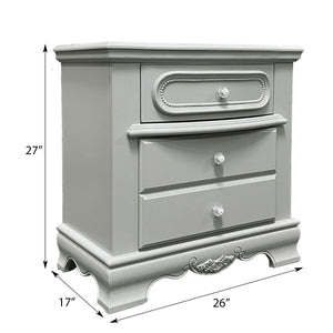 English Elm Grey 3-Drawer Nightstand with Quiet Wooden Glides, Dovetail Construction, Durable Poplar-MDF Finish B062P209009