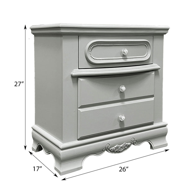 English Elm Grey 3-Drawer Nightstand with Quiet Wooden Glides, Dovetail Construction, Durable Poplar-MDF Finish B062P209009