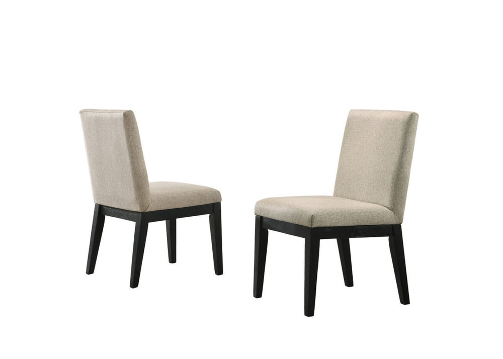 English Elm Jacopo Beige Fabric Dining Chair Set of 2 with Ergonomic Seat and Wood Grain Base B2749P413298
